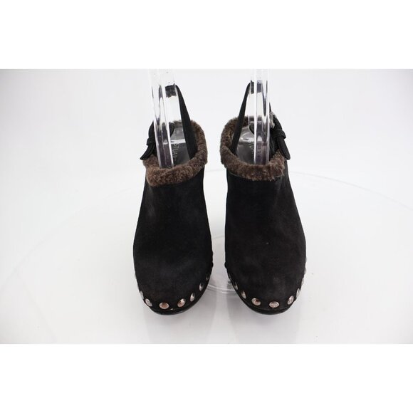 Stuart Weitzman Clogger Mules Women's Size 5.5 Black Wedge Platform Suede Fur - Picture 3 of 12